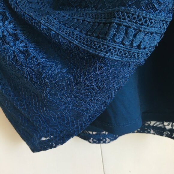 Cable & Gauge Peacock Blue Lacy Short Sleeve Lolita Mock Neck Top - Picture 6 of 16